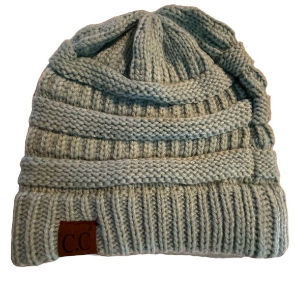 CC Exclusives Pony Tail Beanie Solid Cuff Beanie Hat Plain Knit Winter Slouchy - Picture 6 of 9